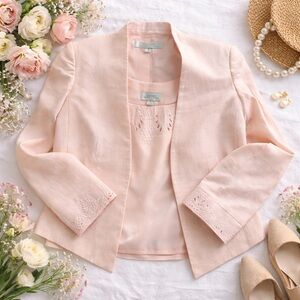 Tahari Arthur S. Levine Blush Pink Embroidered Jacket & Tank Set